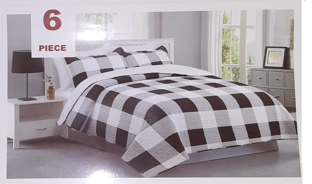 Buffalo Plaid 6-Piece Quilted Bedspread Set - Queen and King size