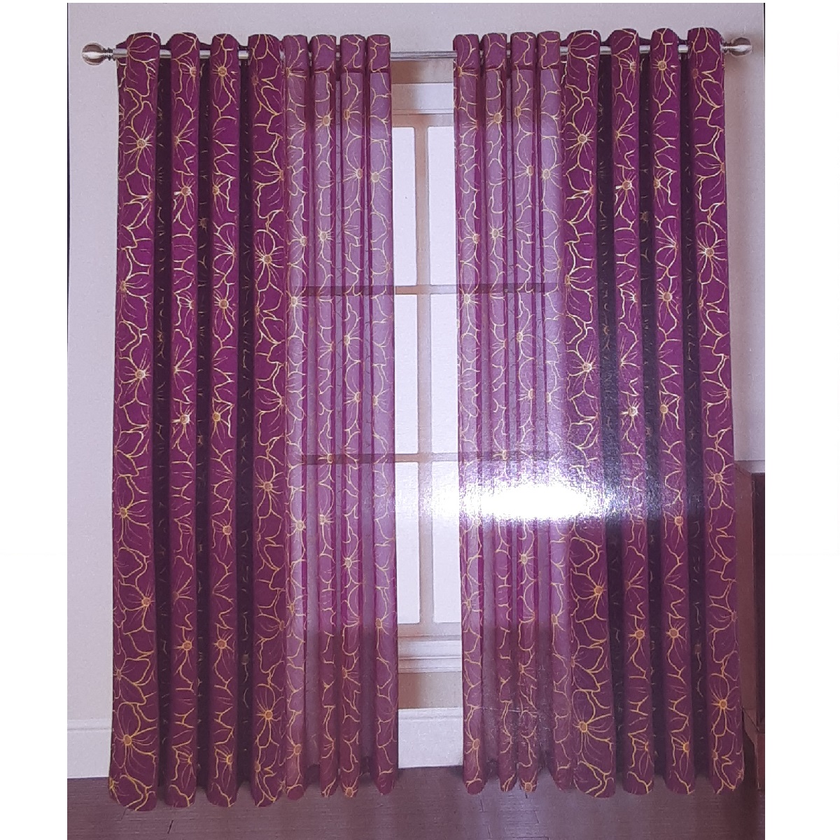 Burgundy Sheer Curtains Set 2 piece curtain set - Burgundy with Gold