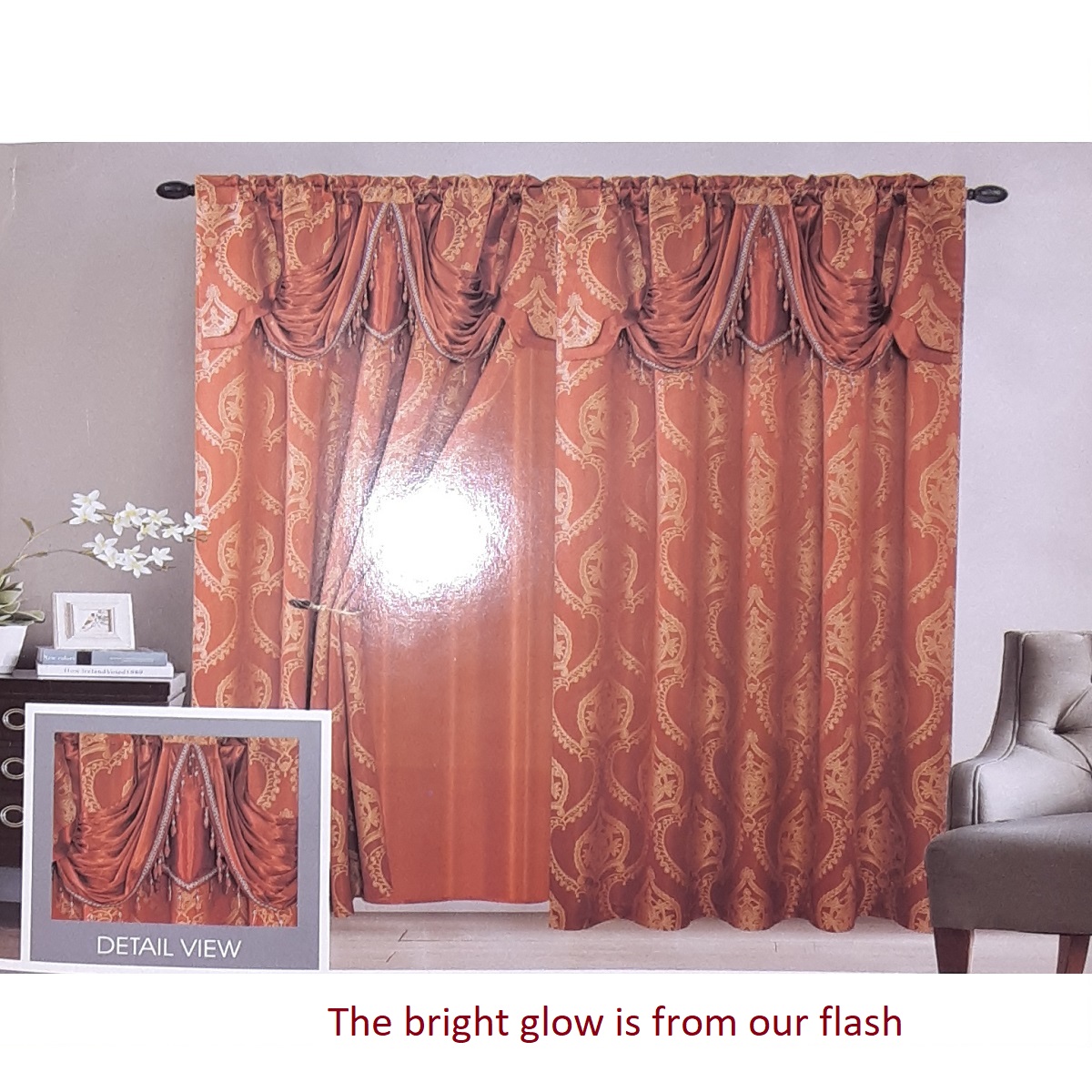 Windows Curtain Set Rust and Gold Drapes Bright curtains with liner and valance 