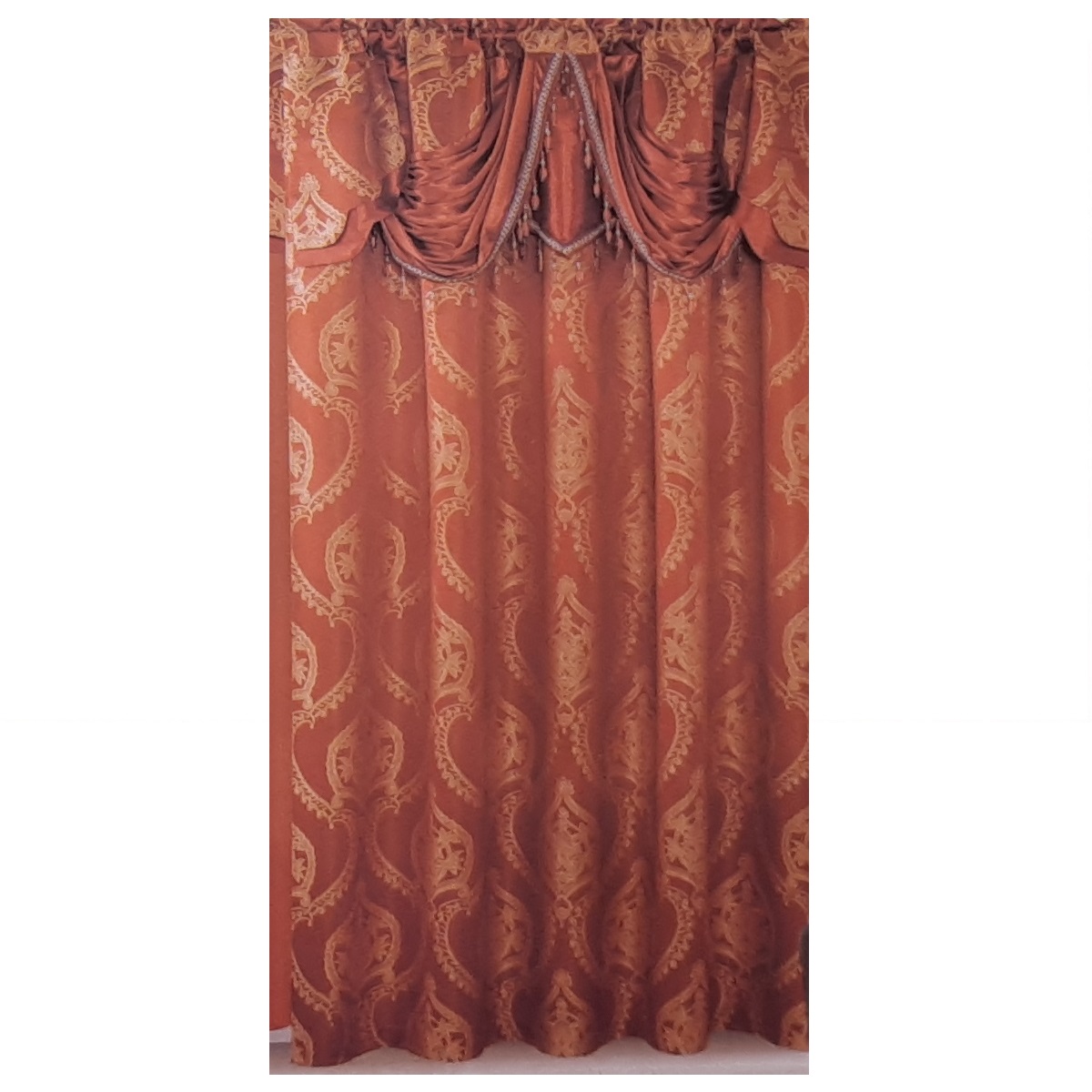 Window Curtains Set - Rust and Gold Drapes - 2 piece set with liner and valance