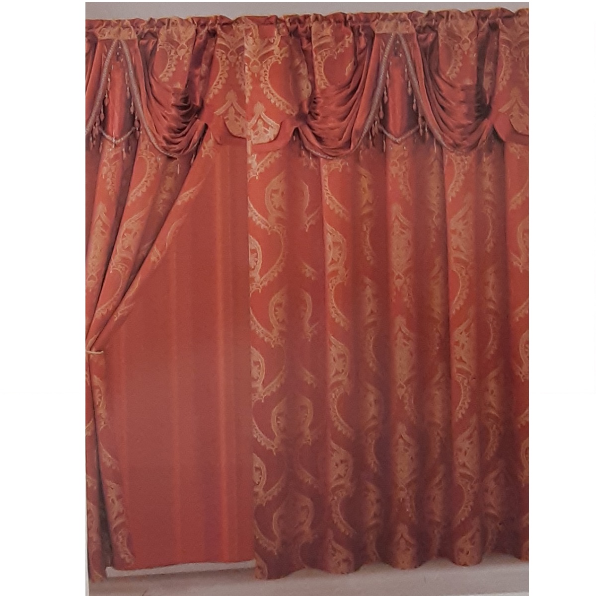 Windows Curtain Set Rust and Gold Drapes Bright curtains with liner and valance 