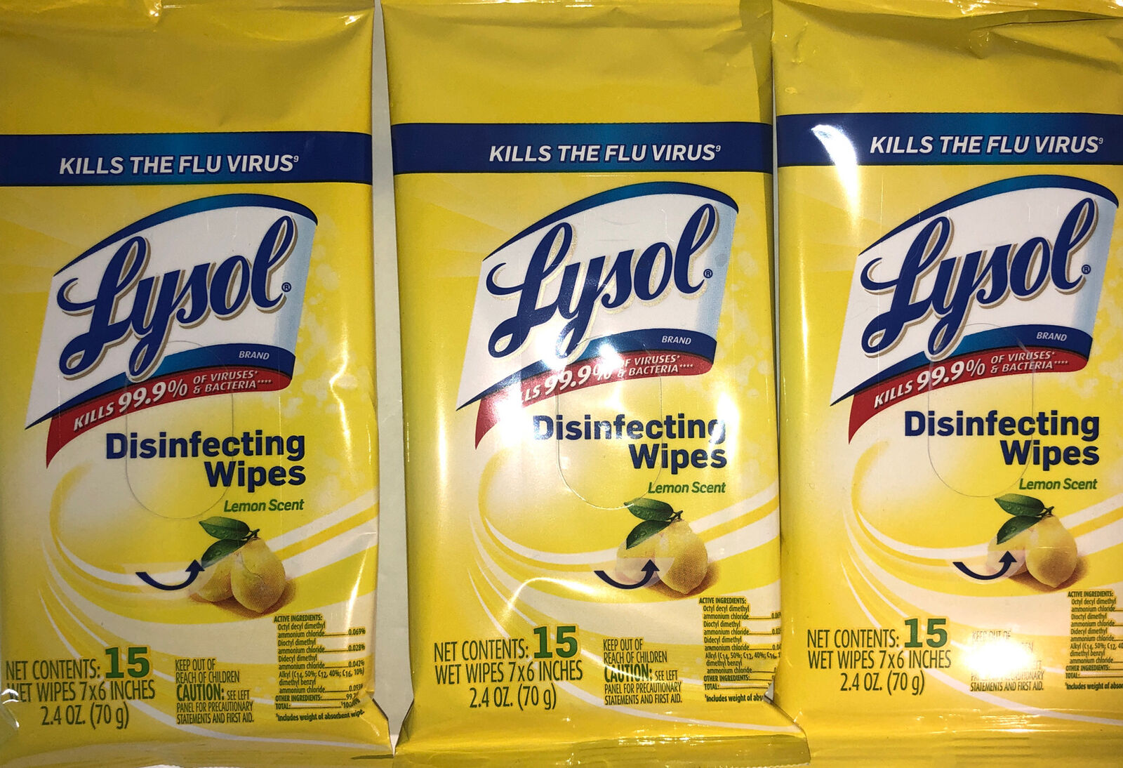 lysol Disinfecting Wipes 15 ct -Travel Pack - lemon scent 3 pack