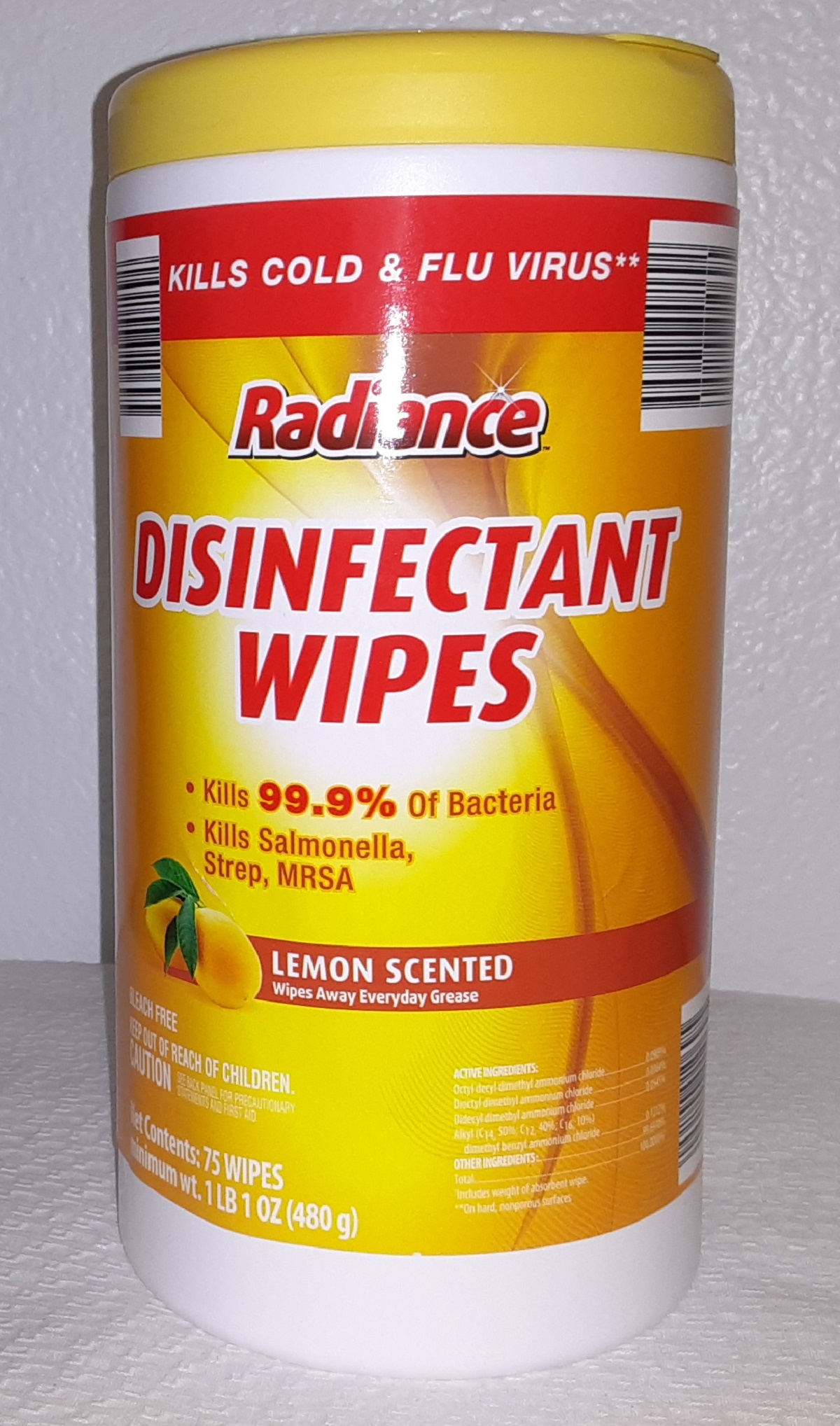 Radiance Disinfectant Wipes 75 Pack - Lemon Scented 