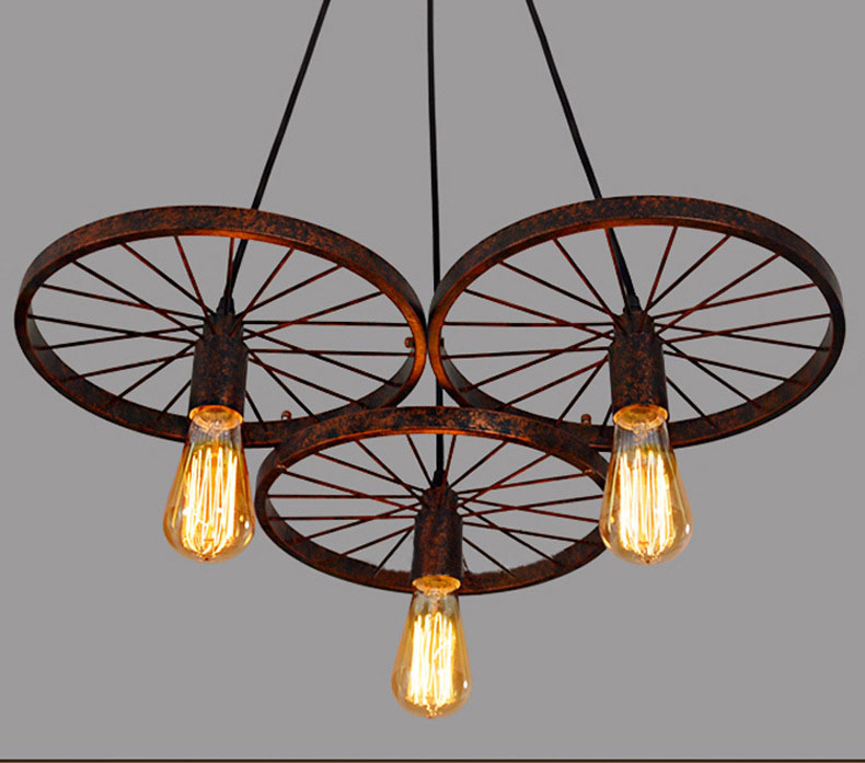 Rustic 3 Bulb Wagon Wheel Chandelier. Popular in Bars, Hotels, Restaurants, Cafes, Showrooms, Offices and Homes for a Rustic Farmhouse Look.