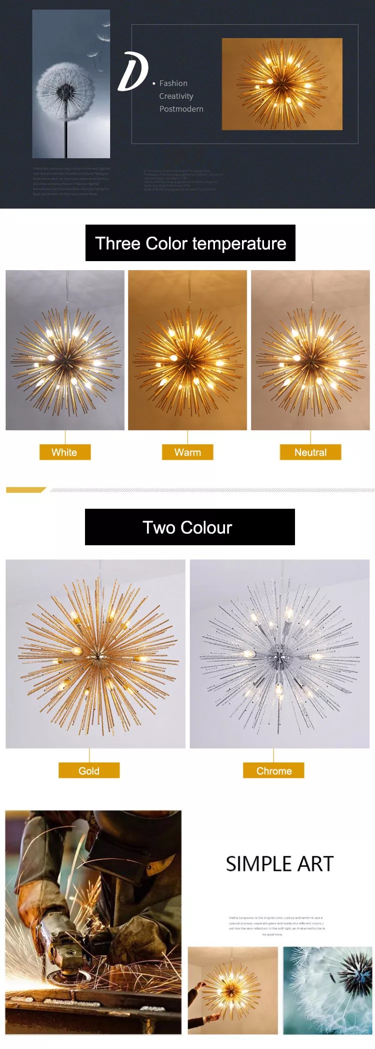Dandelion Chandelier - Nordic SparkBall - Starburst - Sputnik - Pendant Lighting - Modern Contemporary Artistic Lighting