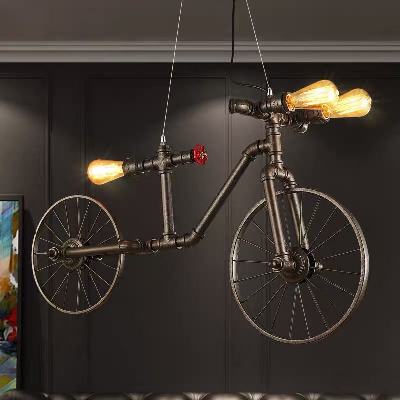 Hanging Bicycle Chandelier / Wall Light - Rustic Decor - Industrial Art