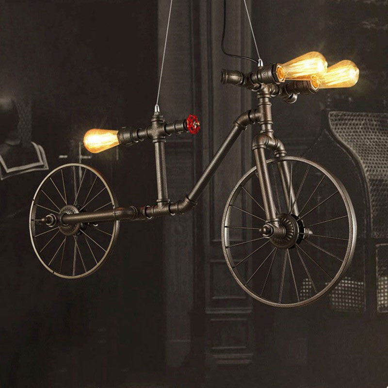 Hanging Bicycle Chandelier / Wall Light - Rustic Decor - Industrial Art