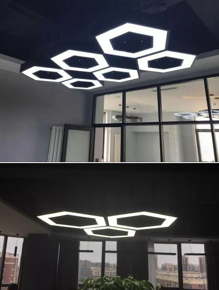 Hexagonal Chandelier - Ceiling Light - Pendant Light. Contemporary Ceiling Lighting. Artistic lighting for home and office, commercial and industrial use.