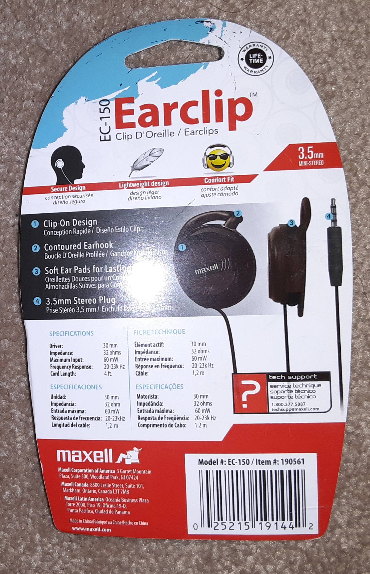 Maxell EC-150 Stereo Ear Clip Headphones, Earphone 190561 for MP3, Radio, CD, MP3 Black 