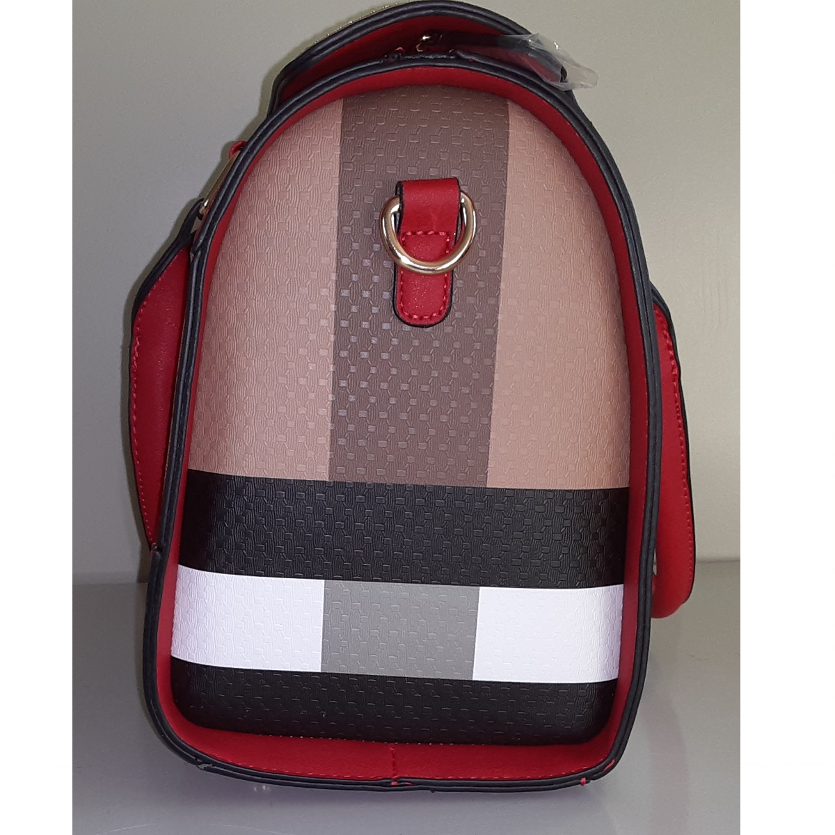 Red & Brown Plaid Satchel Handbag - 2-Piece Set Vegan Leather handbag with smaller companion bag