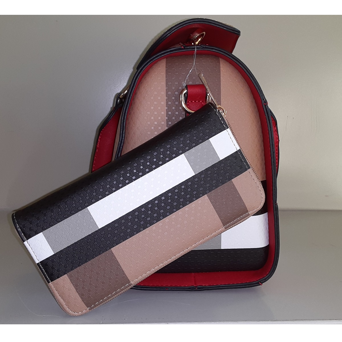 Red & Brown Handbag - 2-Piece Set Vegan Leather handbag with smaller companion bag