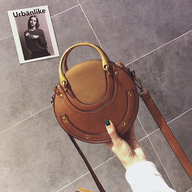 Round Crossbody Shoulder Bag, Brown, Elegant, fashionable yet practical handbag