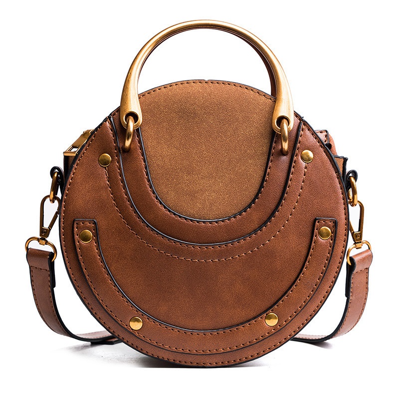 Round Crossbody Shoulder Bag, Elegant, fashionable yet practical handbag,brown color