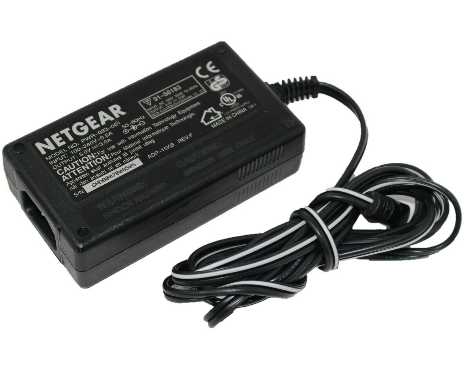 Netgear PWR-023-001 AC Adapter Delta ADP-15KB Rev: F Output 5V 3A barrel connector