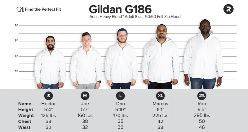Gildan Adult Full Zip Hooded Sweatshirt Sizes: Small, Medium, Large,XL,2XL,3XL,4XL,5XL