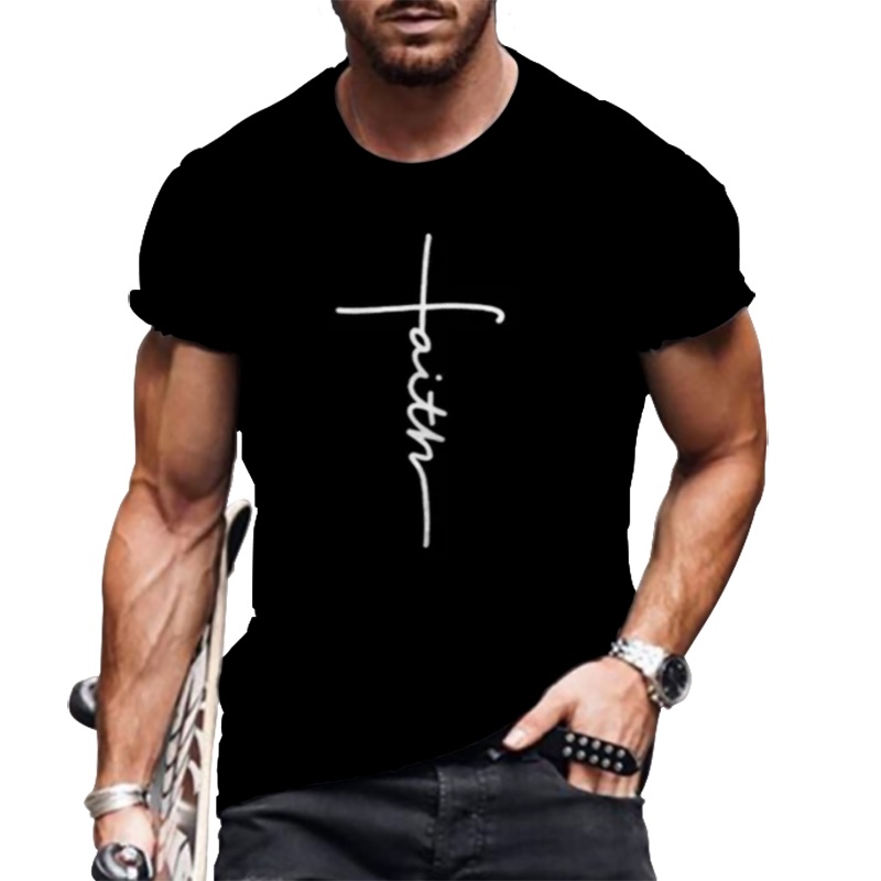 Men's Faith T-Shirt - Christian Cross Tee - Religious Tee - Crew Neck - Short Sleeve - Fashion Tee - Size M - 3XL