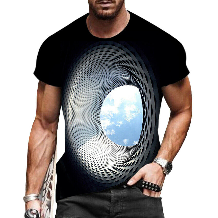 Men's 3D Graphic T-Shirt- Crew Neck - Hollow 3D Design - Short Sleeve - Fashion Tee - Size M - 3XL