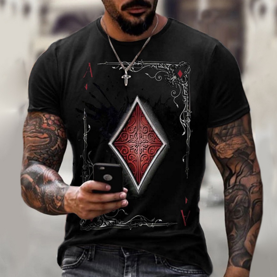 Men's Graphic T-Shirt - Poker Card Ace of Diamonds - Crew Neck -  Short Sleeve -