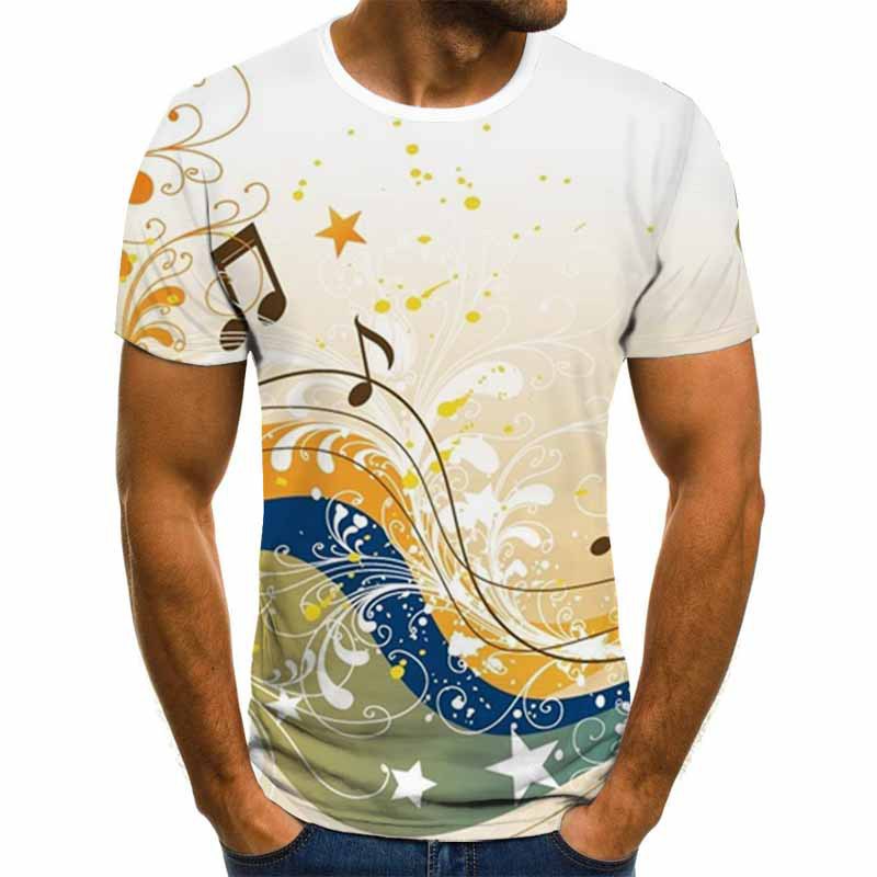 Men's Graphic T-Shirt - Musical Notes Design - Crew Neck -  Short Sleeve -