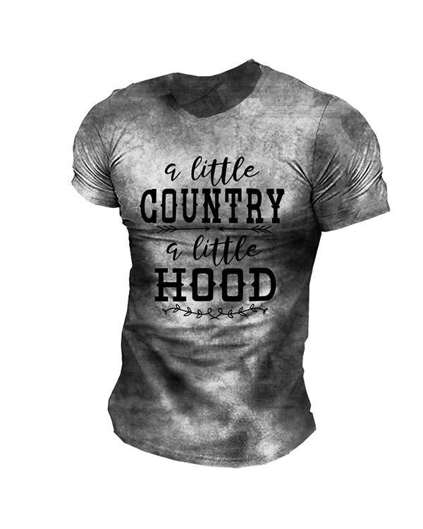 Men's Graphic T-Shirt - A Little Country a Little Hood - Crew Neck -  Short Sleeve -