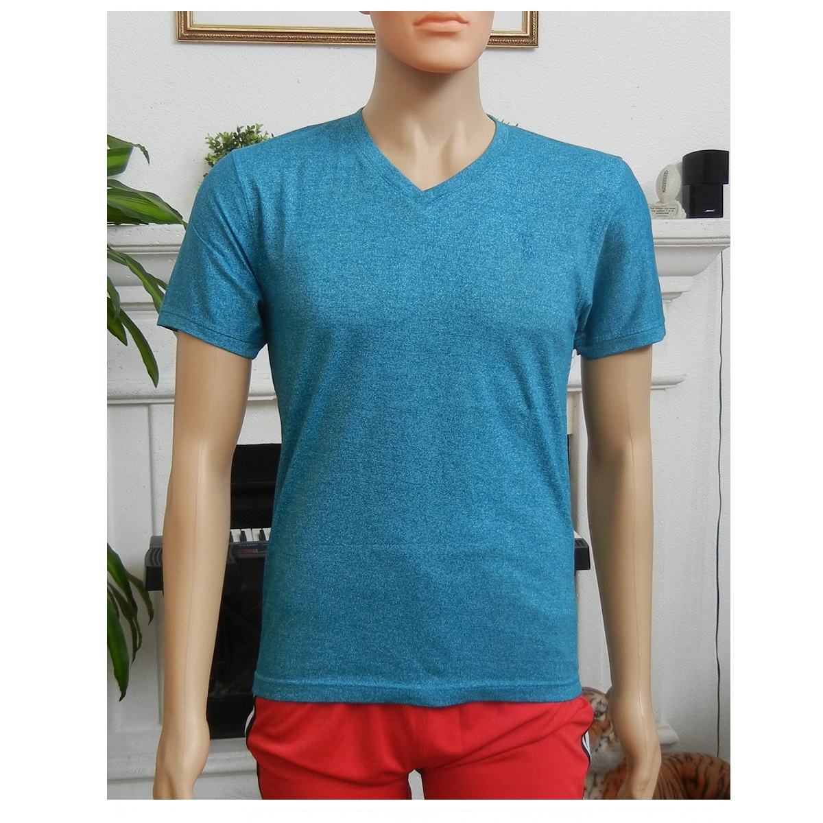 Men's T-Shirt, Short Sleeve V-Neck Cotton T-Shirt Basic Plain T-Shirt for men, Heather blue