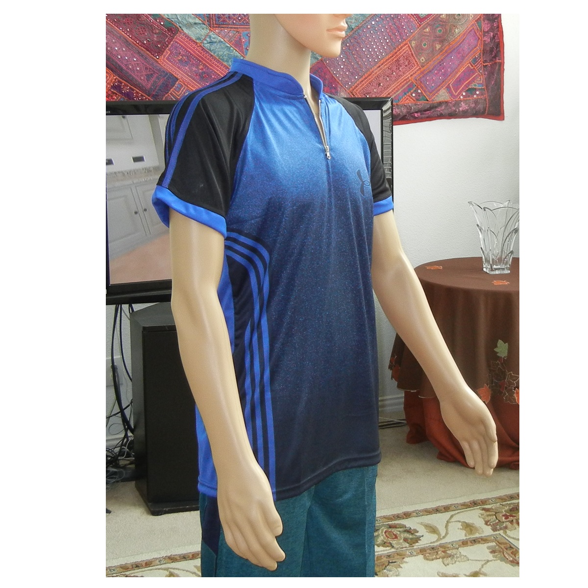 Sublimated T-Shirt for Men, Elegant Colorful gradient design with Stripes, blue and black
