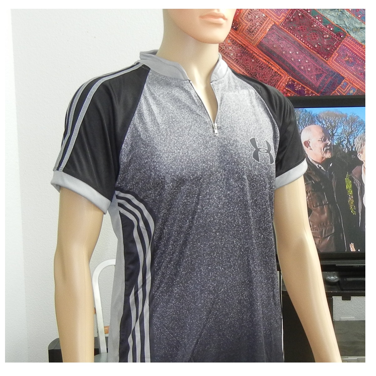 Sublimated T-Shirt for Men, Elegant Colorful gradient design with Stripes, gray
