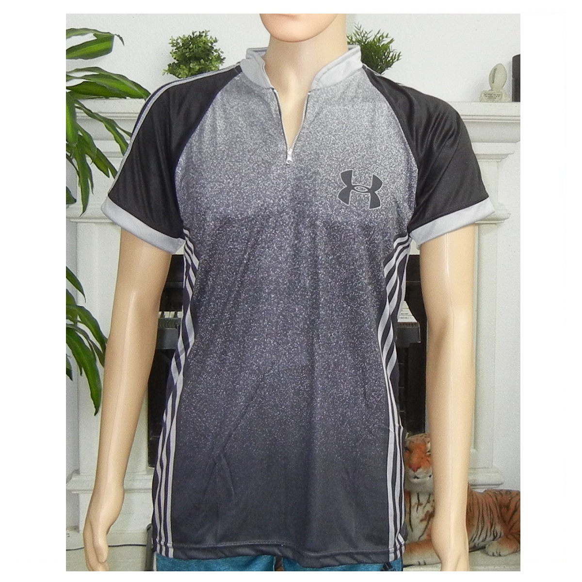 Sublimated T-Shirt for Men, Elegant Colorful gradient design with Stripes, gray