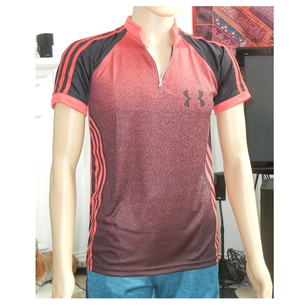 Sublimated T-Shirt for Men, Elegant Colorful gradient design with Stripes, red and black