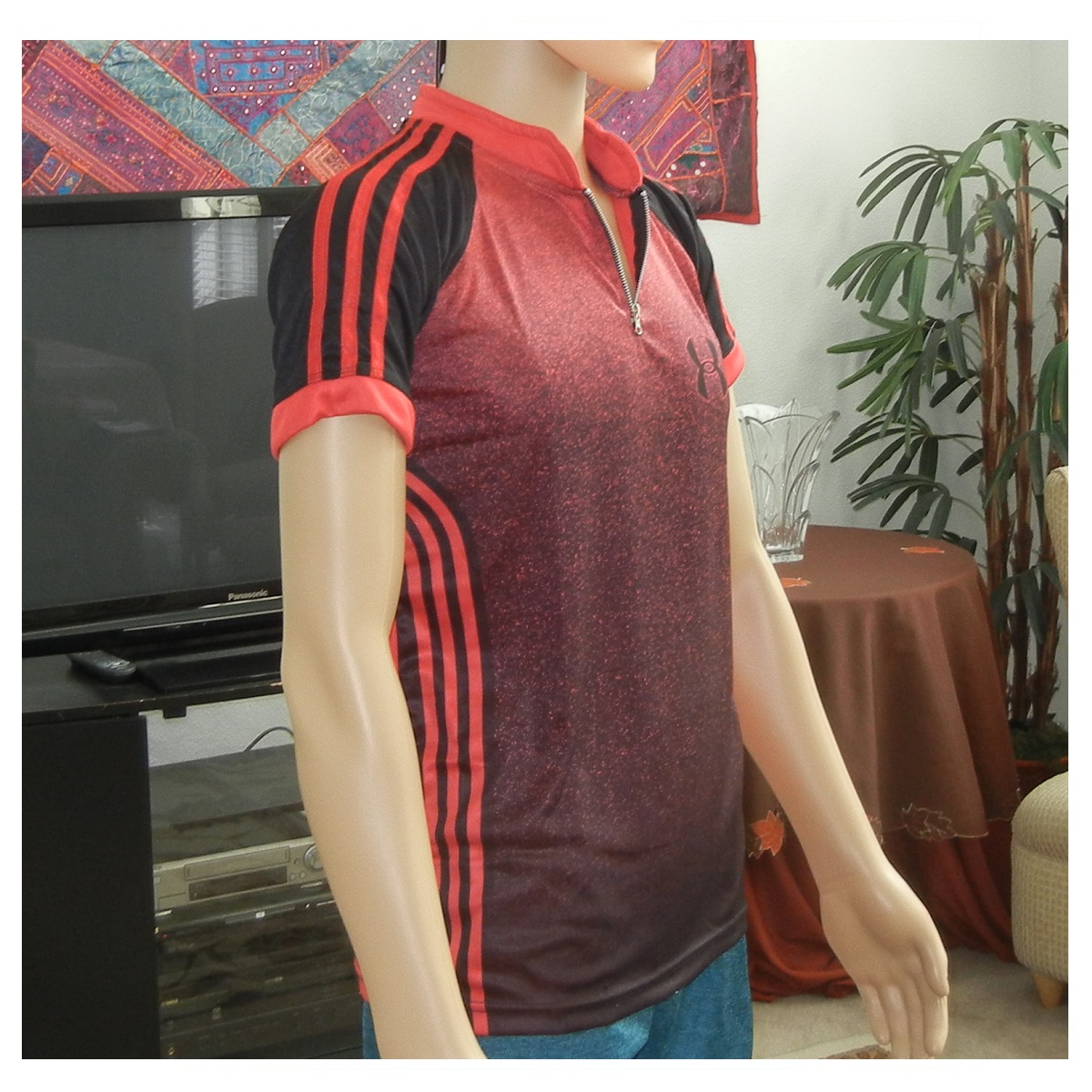Sublimated T-Shirt for Men, Elegant Colorful gradient design with Stripes, red and black