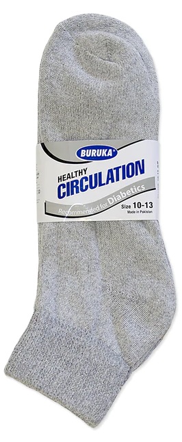 Men's Gray Diabetic Quarter Socks / Ankle Socks - set of 3 pairs