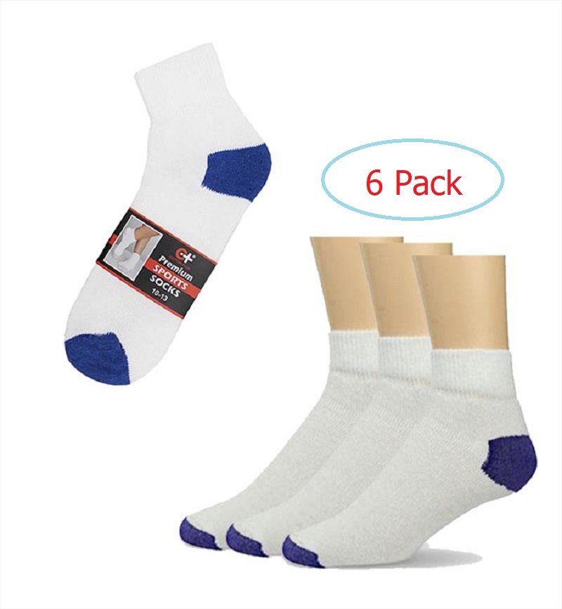 6 pack - Two Tone Ankle Socks - White & Royal Blue - Premium Cotton Socks - Sports Sox