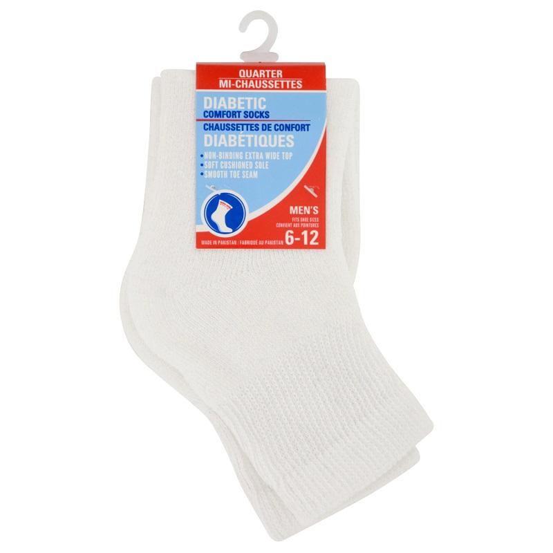 Men's White Diabetic Quarter Socks - set of 3 pairs