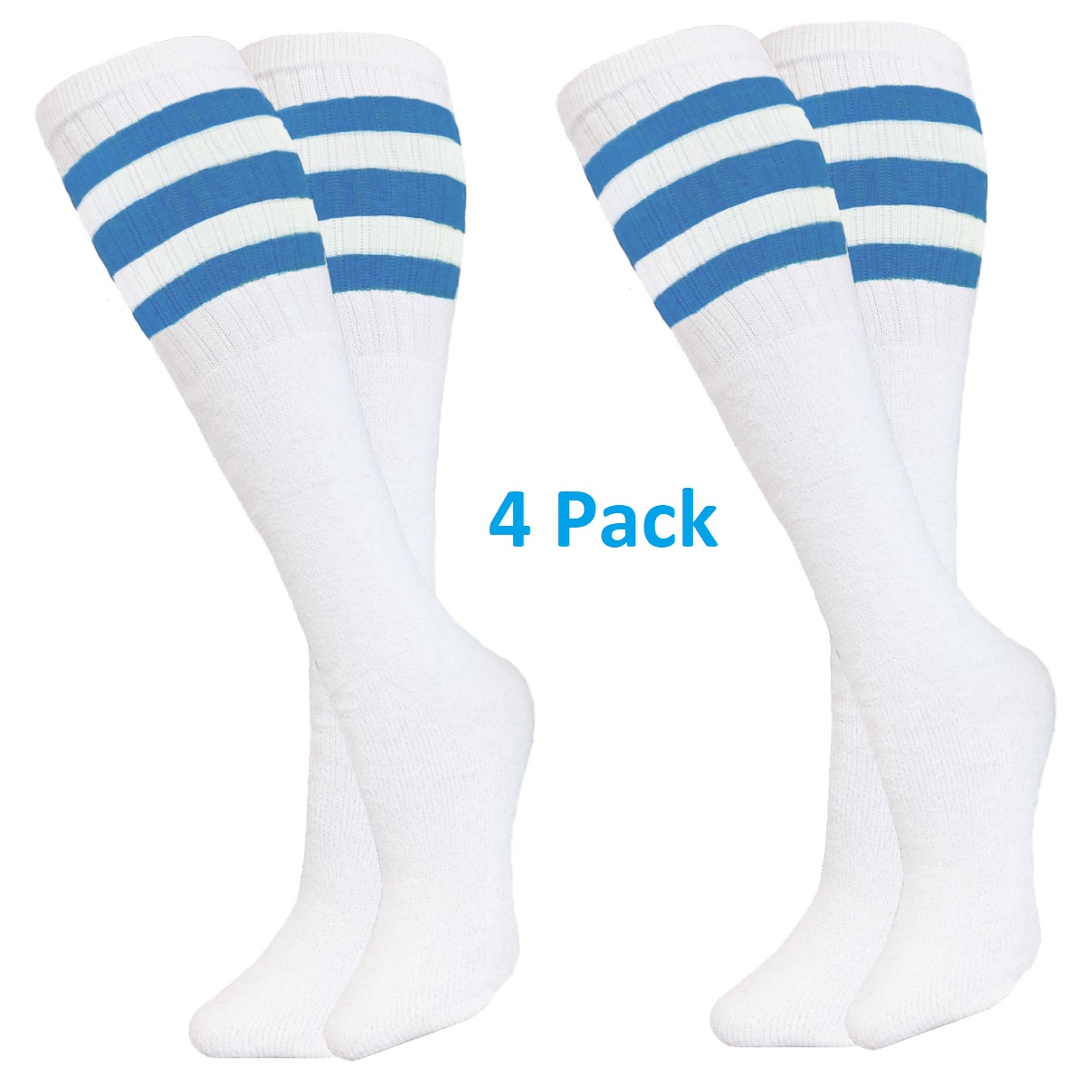 Baseball Softball Striped Tube Socks - White and Blue - set of 4 pairs