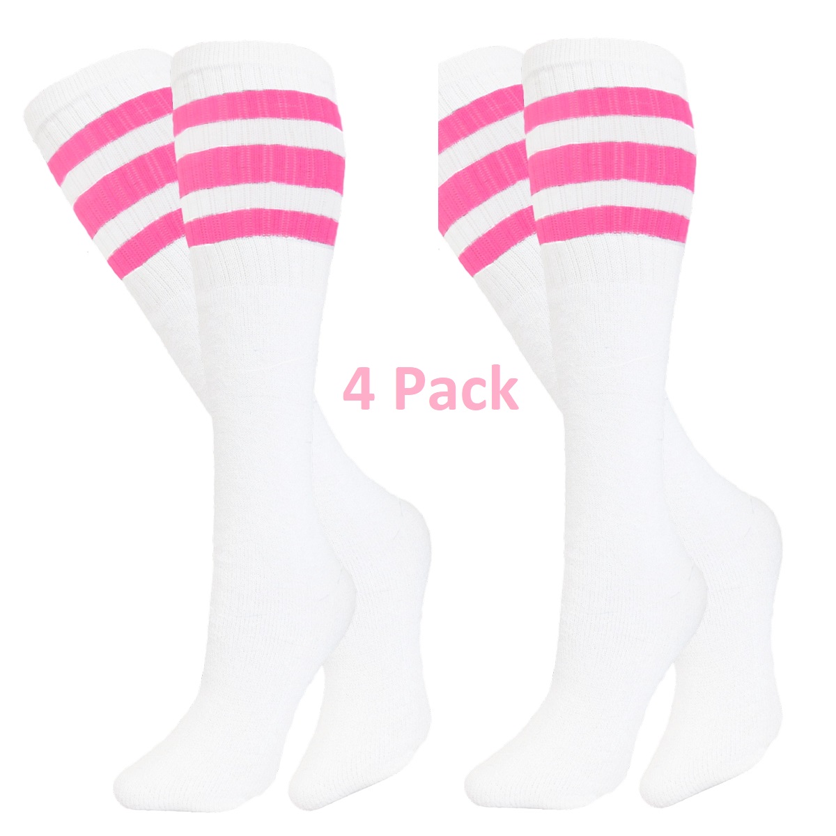 Baseball Softball Striped Tube Socks - White and Pink - set of 4 pairs