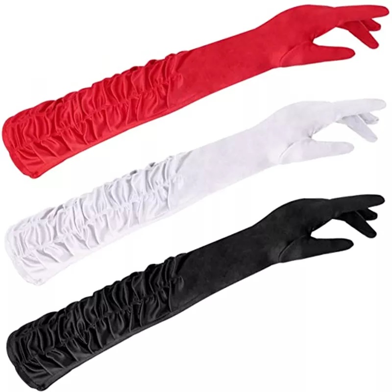 Elbow Length Long Satin Gloves for dresses and gowns, wedding, proms, costume balls, formal occasions,