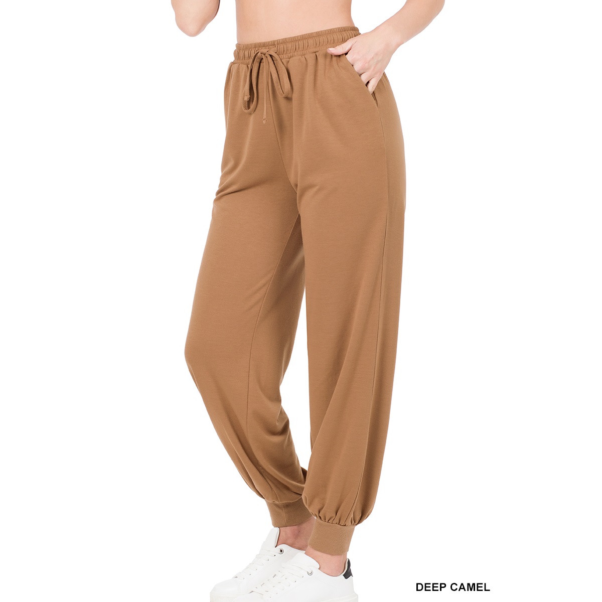 Soft French Terry Joggers - Relaxed Fit Side pockets, elastic waist, draw cord and cuffed legs
