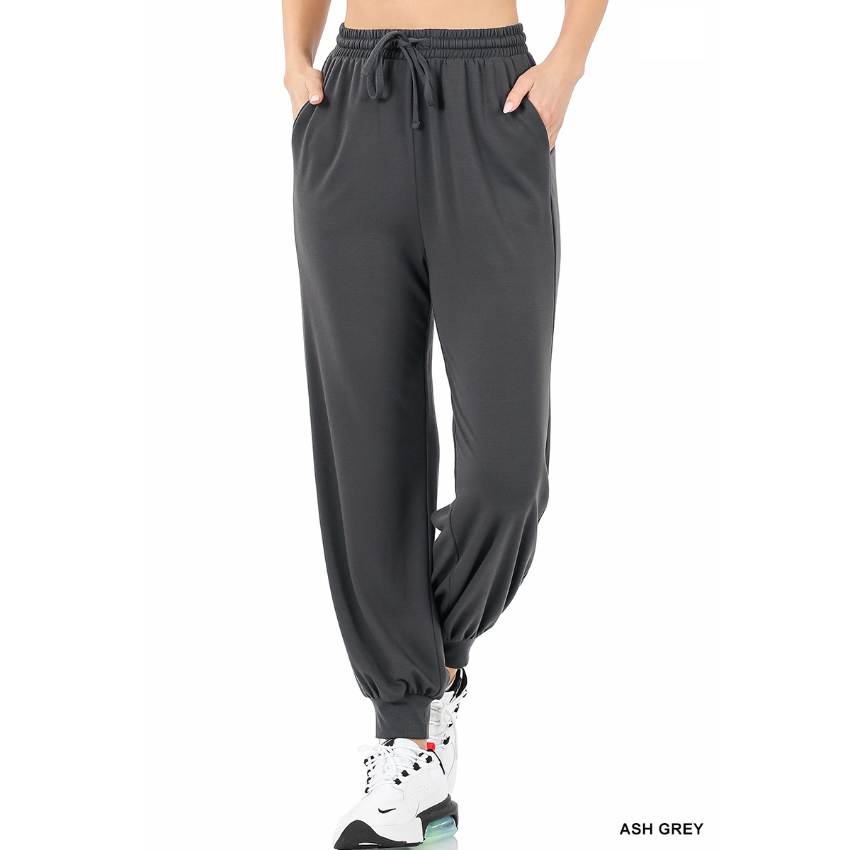 Soft French Terry Joggers - Relaxed Fit Side pockets, elastic waist, draw cord and cuffed legs