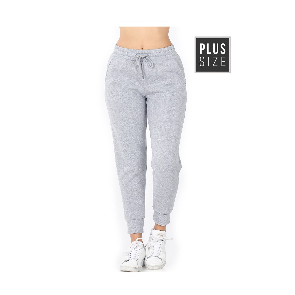 Women's Plus Size Sweatpants with pockets,  Fleece. Elastic Waistband with Draw String, heather gray,