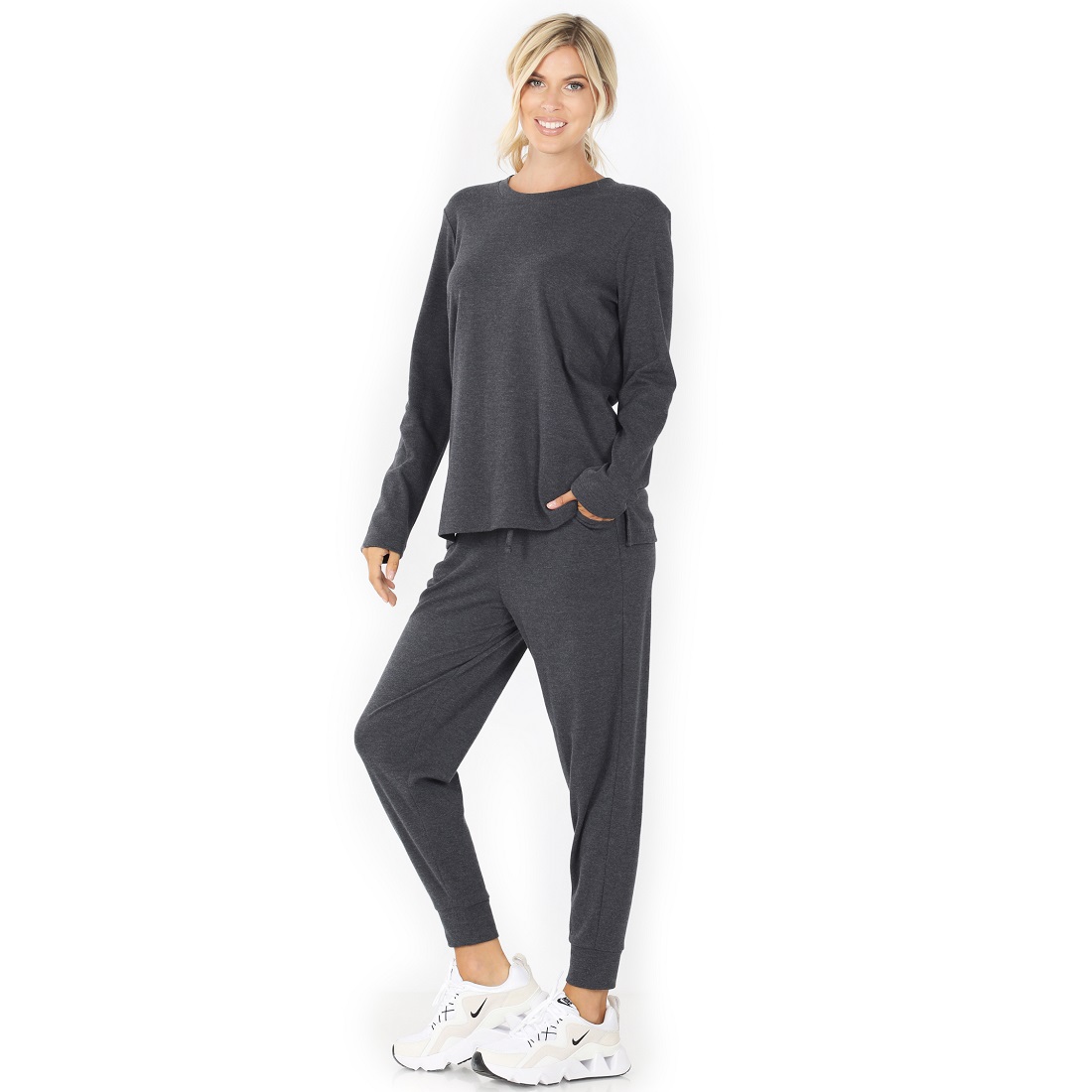 Women's Plus Size Long Sleeve Sweatshirt & Pants set Tracksuit Jumpsuit with Pockets