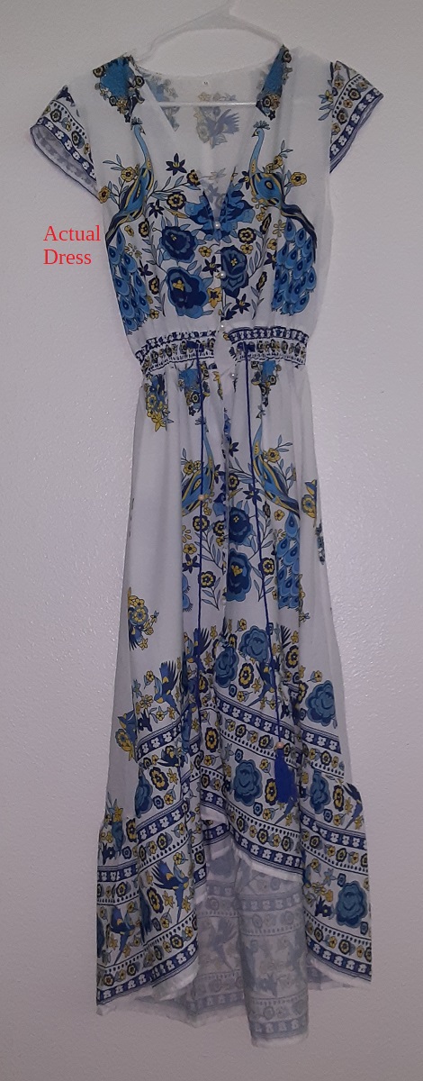 BOHO Floral Maxi Summer Beach Dress - Blue & White