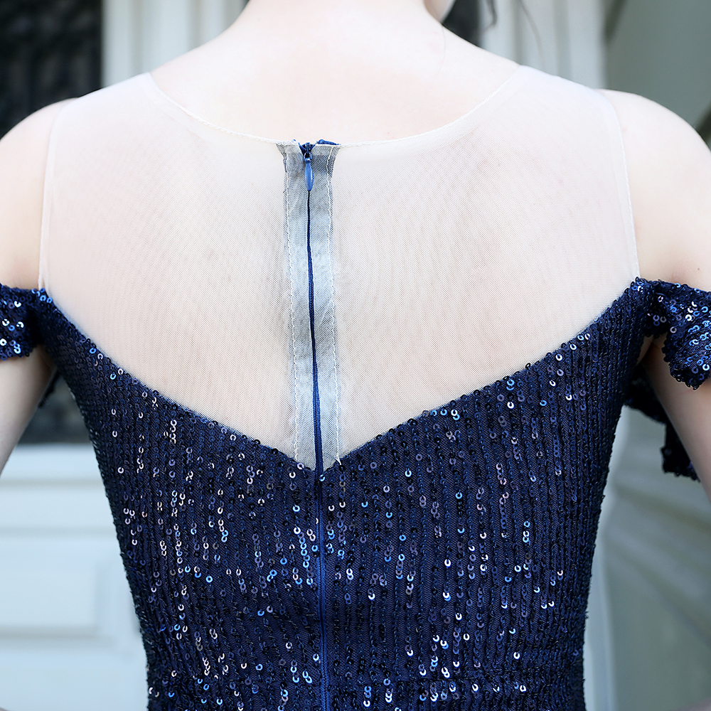 Dark Blue Sequined Hi-Low Fish Tail Dress Prom Dress - Wedding - Rehearsals - Formal Party - Evening Dress