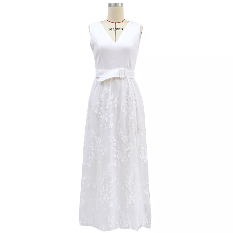 White Wedding Dress Floor Length Bridal Gown Satin & Lace Floor Length Formal Gown