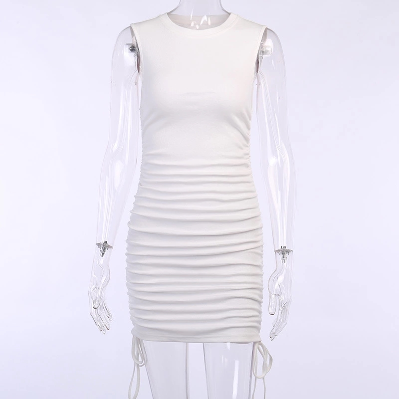 Sleeveless Ruched Side Bodycon Mini Dress, Casual Summer Mini Dress