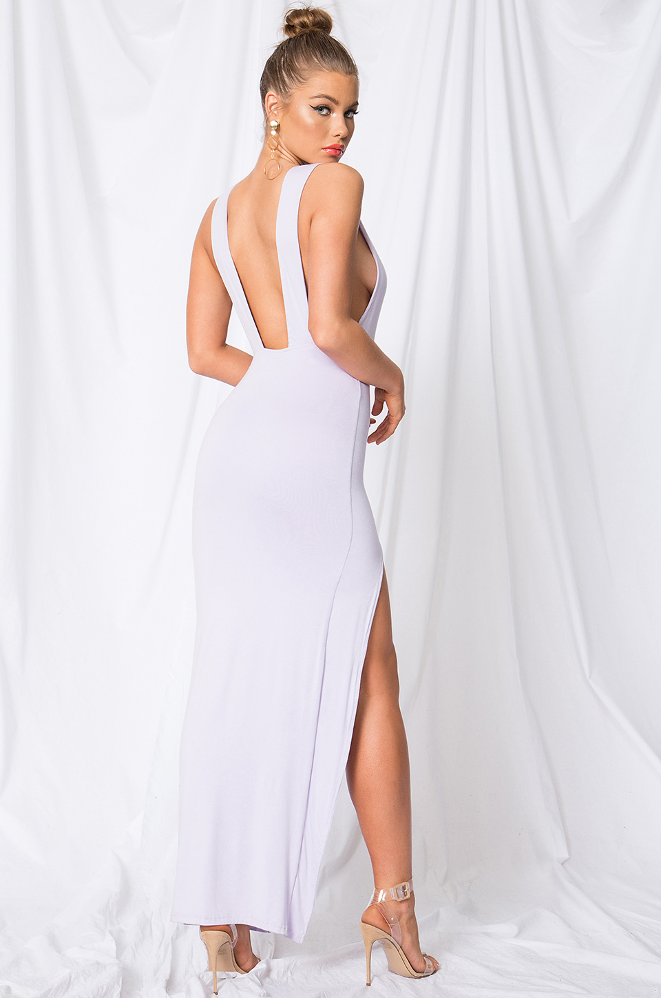 superdown erika Deep V Jersey Maxi Dress with high slit and plunging neckline very sexy
