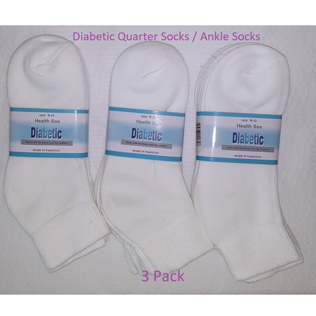 Men's White Diabetic Quarter Socks / Ankle Socks - set of 3 pairs