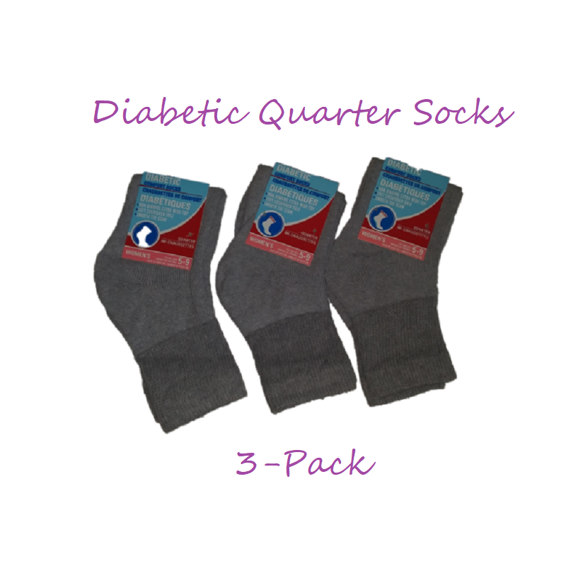 Women's Gray Diabetic Quarter Socks - set of 3 pairs