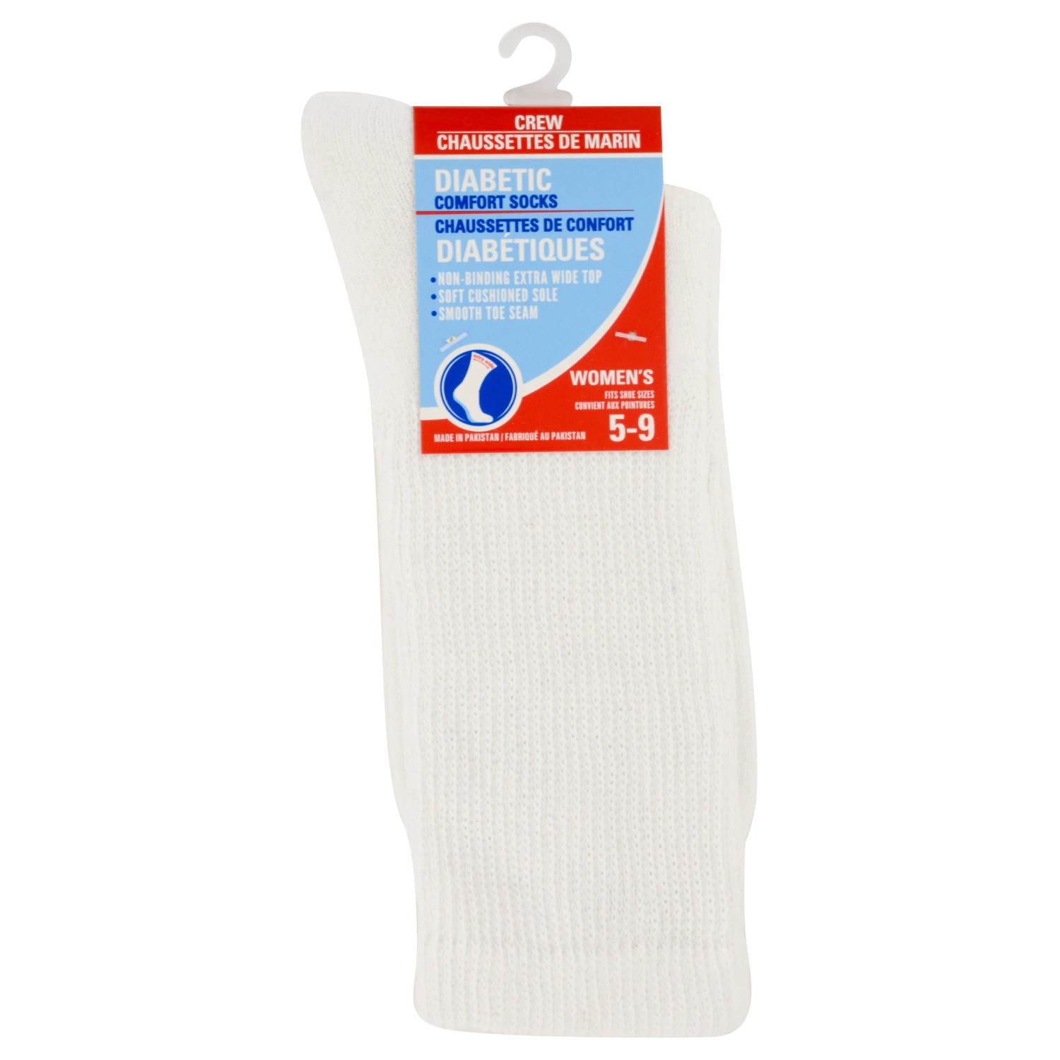 Women's White Diabetic Crew Socks - set of 3 pairs