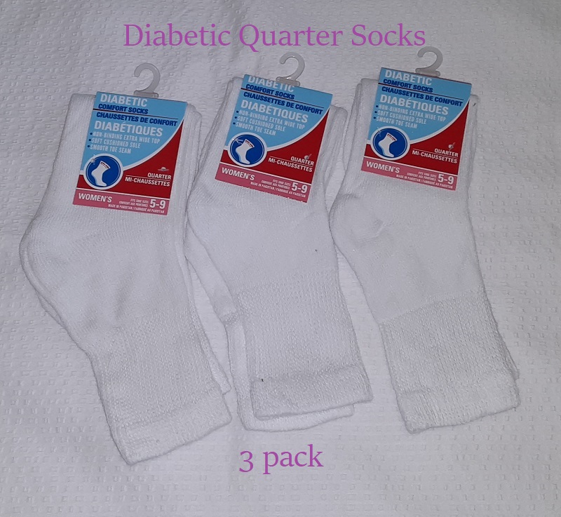 Women's White Diabetic Quarter Socks - set of 3 pairs