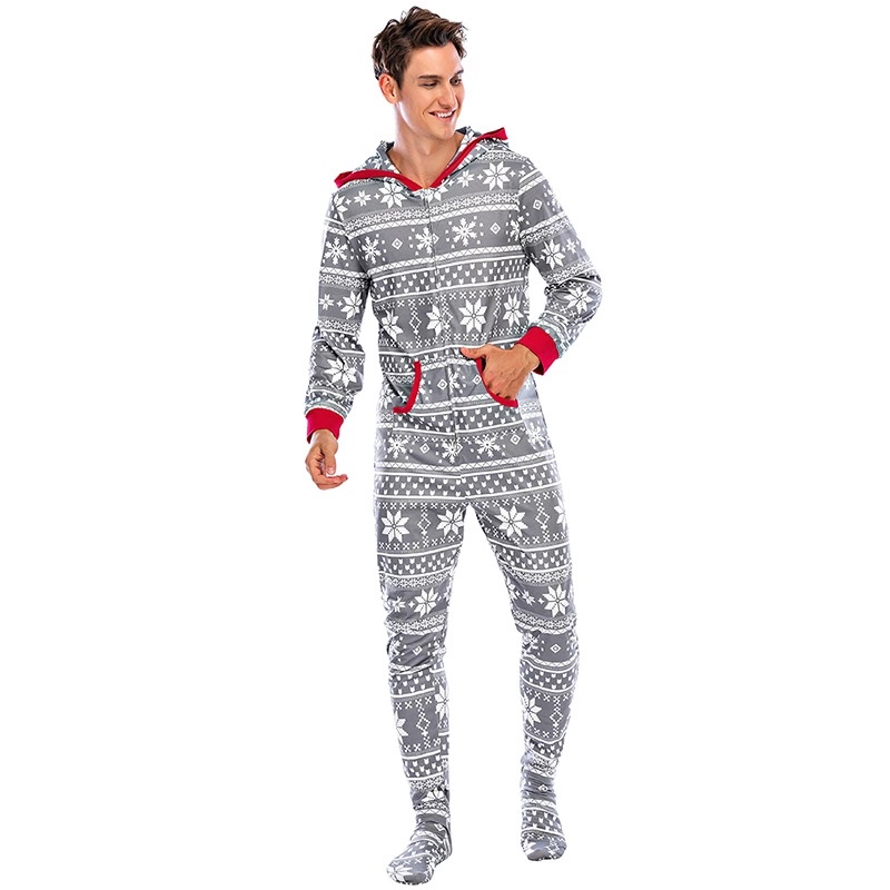 Christmas Onesie's Pajamas Family Set, Matching Family Pajamas with Hoodie, gray and red, floral pattern,